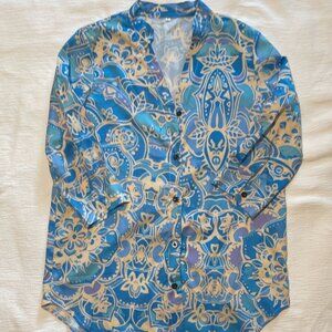 Blue and Tan Button Up Blouse